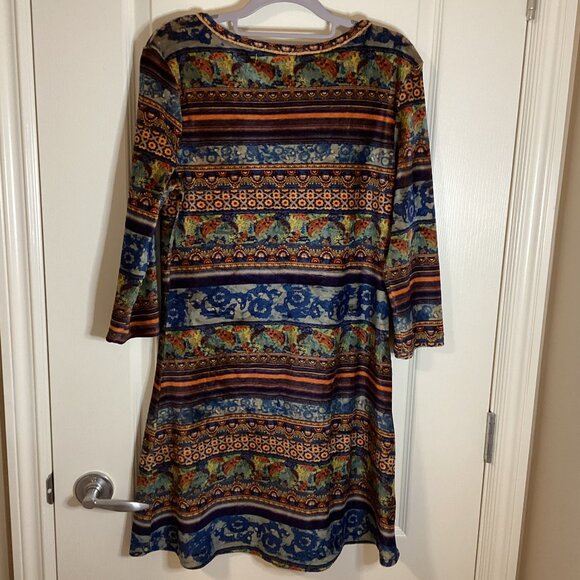 Papillon Women's Colorful Printed Stretchy Mini Dress Size S 3/4 Sleeves - Picture 4 of 6